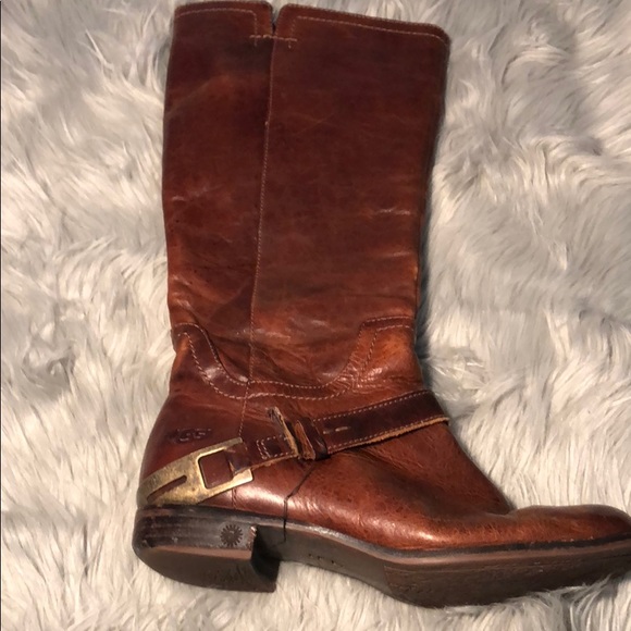 UGG Australia Channing Riding Boots Brown Leather - Picture 2 of 5